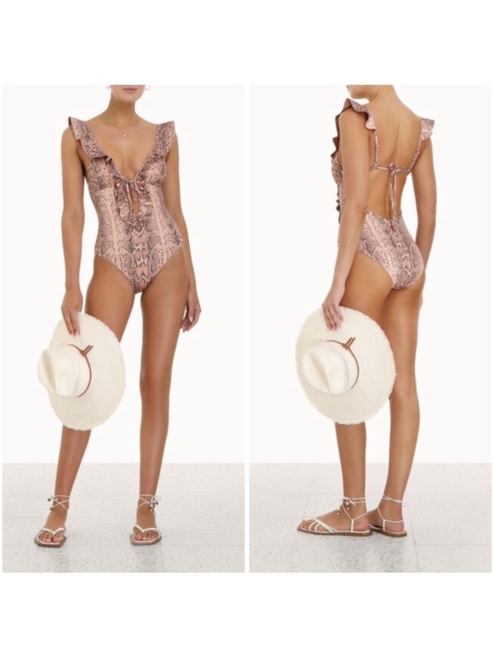 Zimmermann Moonshine Waterfall Frill One Piece Swimsuit Pink Snake Size 2